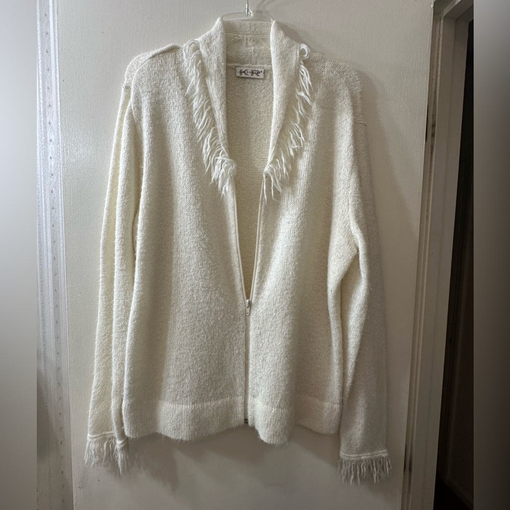 Vintage Kim Rogers Women's Cream Fringe Sweater